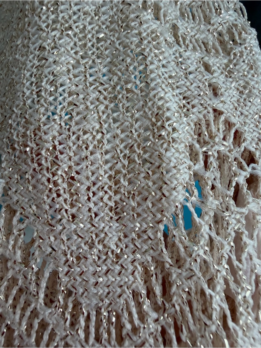 Paper Crane Metallic Knit Beige/Gold Crochet Fringe - Picture 7 of 9